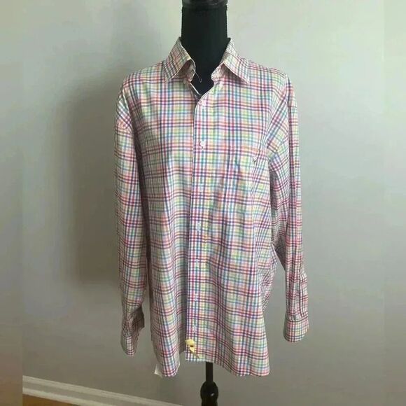 Men’s long sleeve, large multicolor plaid dress shirt - Picture 1 of 5